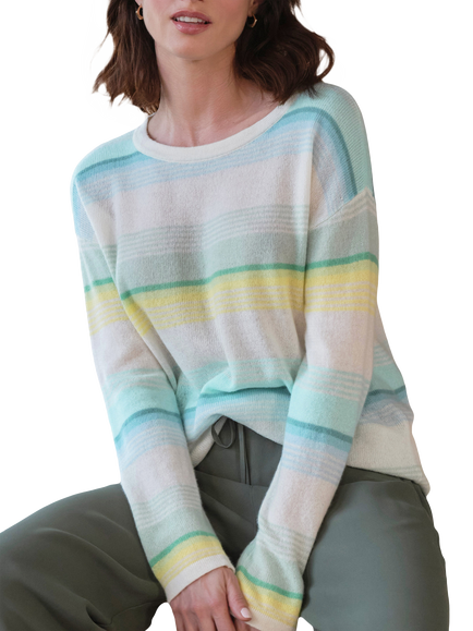 Pure Collection Striped Gassato Cashmere Jumper, Multi/Blue Green, Multi/Blue Green