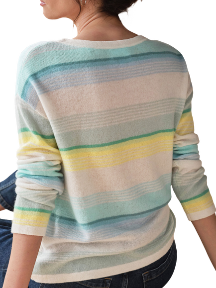 Pure Collection Striped Gassato Cashmere Jumper, Multi/Blue Green - view 2, Multi/Blue Green