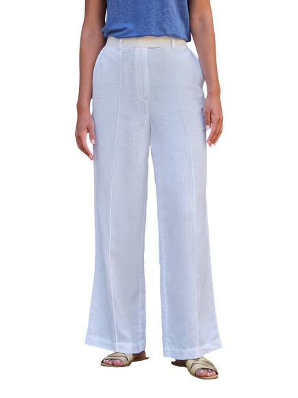 Pure Collection Linen Wide Leg Trousers, White, White
