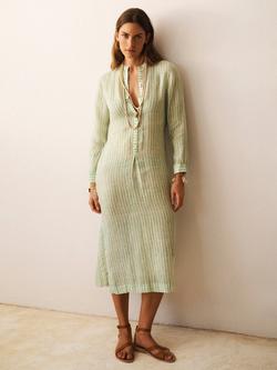 NRBY Elva Stripe Pure Linen Dress, Green, Green