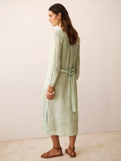 NRBY Elva Stripe Pure Linen Dress, Green - view 2, Green
