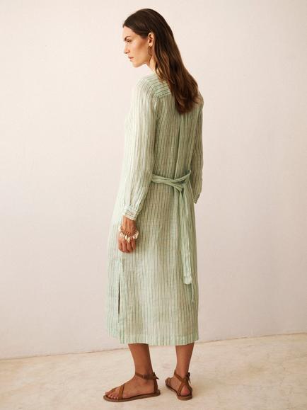NRBY Elva Stripe Pure Linen Dress, Green - view 2, Green