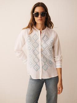 NRBY x BOYD Therese Linen Blend Broderie Shirt, White/Blue, White/Blue