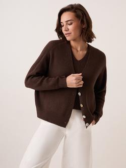 Celtic & Co. V-Neck Slouch Ribbed Cardigan - view 2, Chocolate