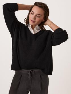 Celtic & Co. V-Neck Ribbed Jumper, Black - view 2, Black