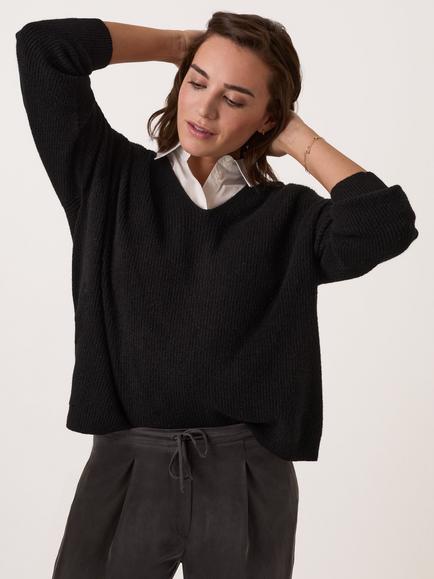 Celtic & Co. V-Neck Ribbed Jumper - view 2, Black