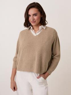 Celtic & Co. Ribbed V-Neck Jumper, Taupe, Taupe