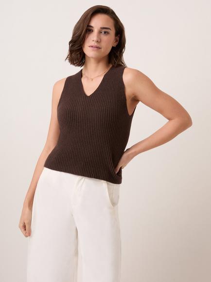 Celtic & Co. V-Neck Ribbed Tank Top, Chocolate