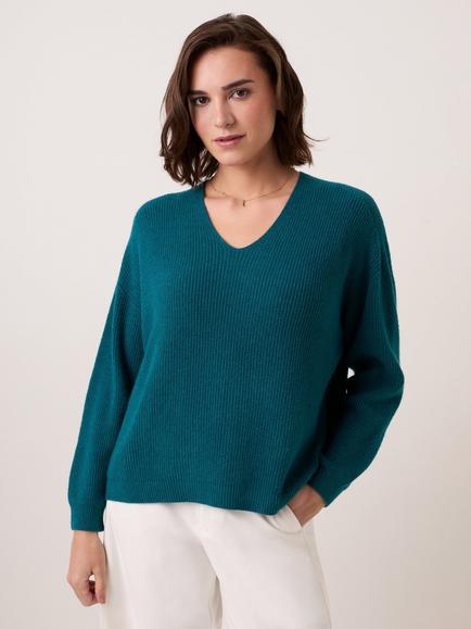 Celtic & Co. V-Neck Ribbed Jumper, Teal