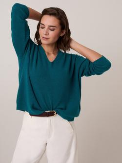 Celtic & Co. V-Neck Ribbed Jumper, Teal - view 2, Teal