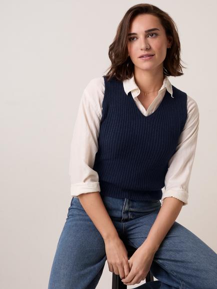 Celtic & Co. V-Neck Ribbed Tank Top, Navy