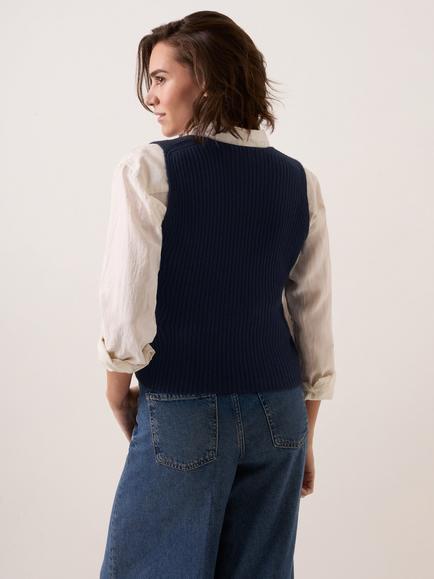 Celtic & Co. V-Neck Ribbed Tank Top - view 2, Navy