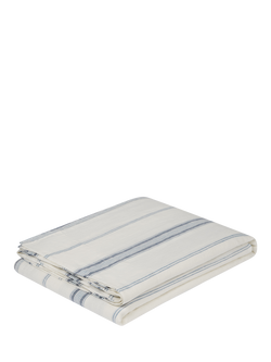 Piglet in Bed Farmhouse Stripe Linen Blend Flat Sheet, Dusk Blue - view 2, Dusk Blue