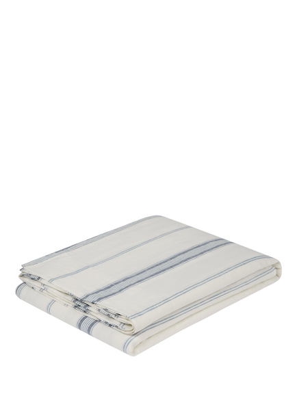 Piglet in Bed Farmhouse Stripe Linen Blend Flat Sheet, Dusk Blue - view 2, Dusk Blue