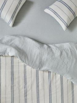 Piglet in Bed Farmhouse Stripe Linen Blend Fitted Sheet, Dusk Blue, Dusk Blue