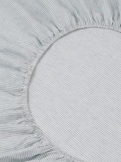 Piglet in Bed Farmhouse Stripe Linen Blend Fitted Sheet, Dusk Blue - view 2, Dusk Blue