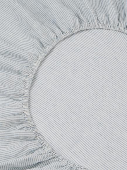 Piglet in Bed Farmhouse Stripe Linen Blend Fitted Sheet, Dusk Blue - view 2, Dusk Blue