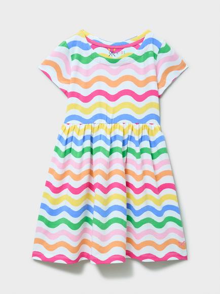 Crew Clothing Kids' Stripe Short Sleeve Dress, Light Pink, Light Pink
