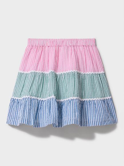 Crew Clothing Kids' Cotton Stripe Mini Skirt, Multi Green - view 2, Multi Green