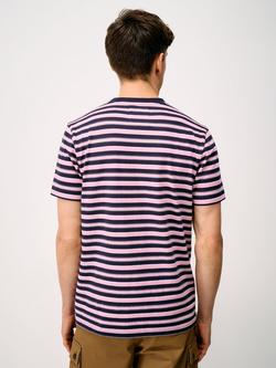 Crew Clothing Stripe Crew Neck Cotton T-Shirt, Navy Blue - view 2, Navy Blue