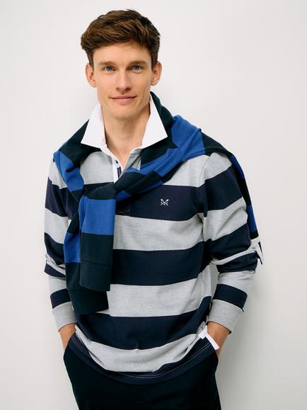Crew Clothing Cotton Heritage Stripe Rugby Shirt, Charcoal Grey