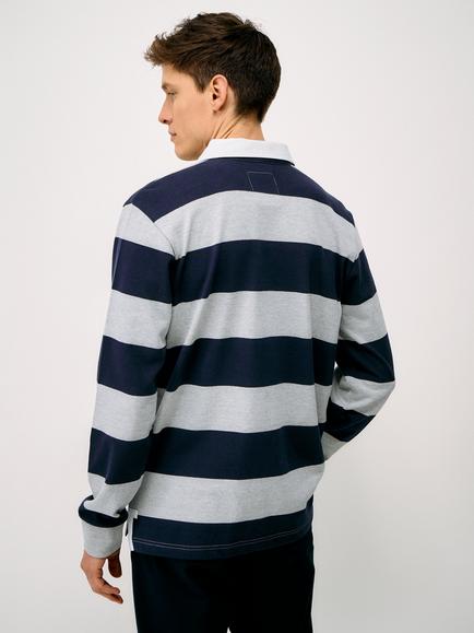 Crew Clothing Cotton Heritage Stripe Rugby Shirt - view 2, Charcoal Grey