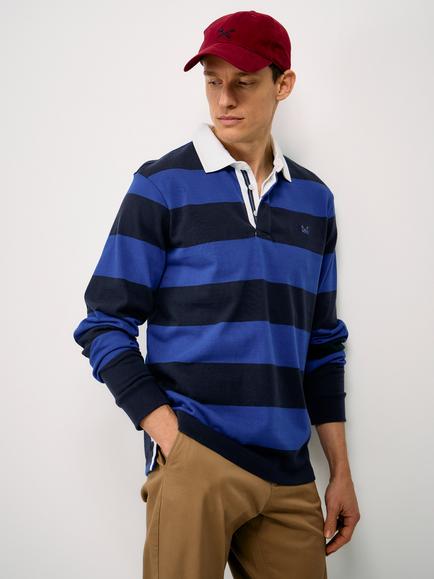Crew Clothing Cotton Heritage Stripe Rugby Shirt, Navy Blue