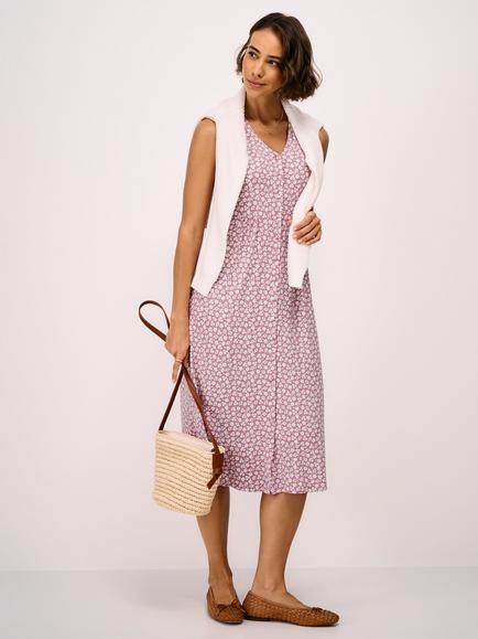 Crew Clothing Alyssa Floral Jersey Dress containing LENZING™ ECOVERO™ Viscose, Pink/Multi, Pink/Multi