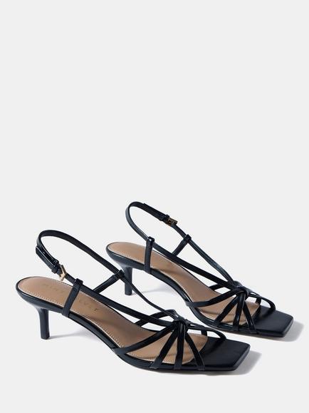 Mint Velvet Marcie Leather Knot Stiletto Heel Sandals, Black - view 2, Black