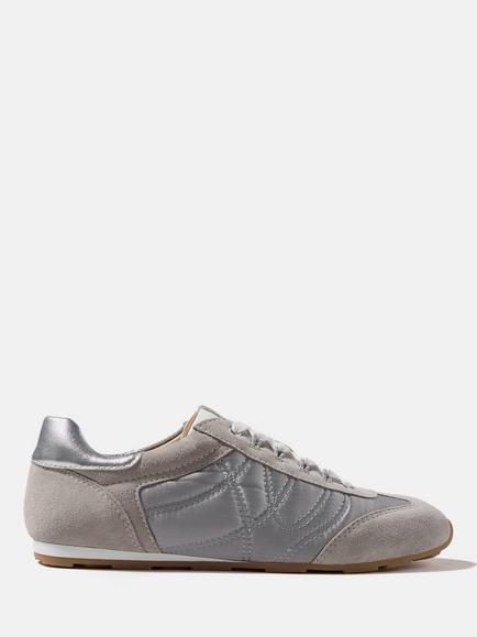 Mint Velvet Rach Suede Detail Trainers, Silver, Silver