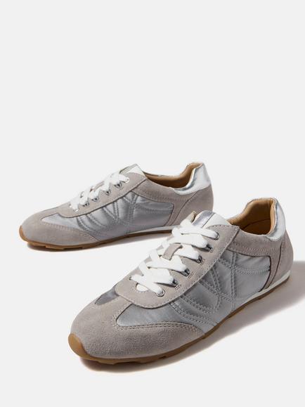 Mint Velvet Rach Suede Detail Trainers, Silver - view 2, Silver