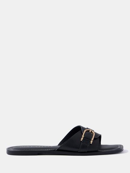 Mint Velvet Kate Leather Mule Sandals, Black