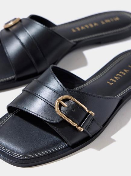 Mint Velvet Kate Leather Mule Sandals - view 2, Black