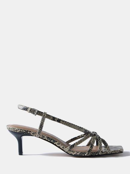 Mint Velvet Marcie Leather Snake Print  Knot Stiletto Heel Sandals, Natural Cream, Natural Cream