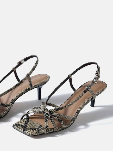 Mint Velvet Marcie Leather Snake Print  Knot Stiletto Heel Sandals, Natural Cream - view 2, Natural Cream