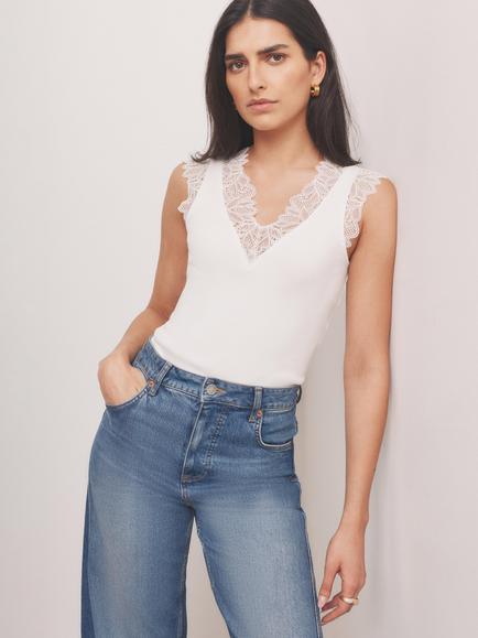 Mint Velvet Lace Detail Sleeveless Top, White