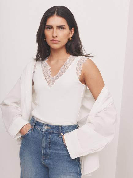 Mint Velvet Lace Detail Sleeveless Top - view 2, White