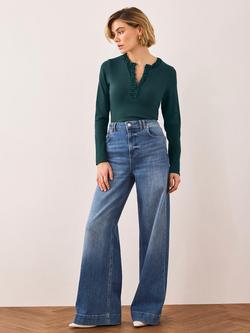 Mint Velvet Ruched Trim Long Sleeve Top, Teal - view 2, Teal