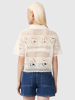 AllSaints Kyra Crochet Cropped Shirt, Chalk White - view 2, Chalk White