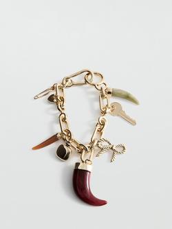 Mango Mixed Charms Keyring, Gold, Gold