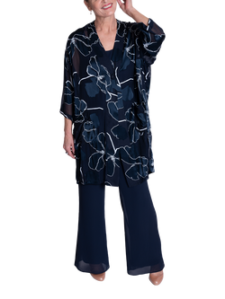 chesca Satin Devoree Kimono Jacket, Navy/White, Navy/White