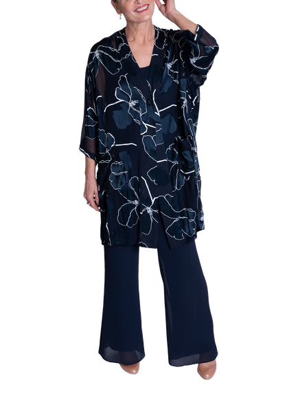 chesca Satin Devoree Kimono Jacket, Navy/White, Navy/White
