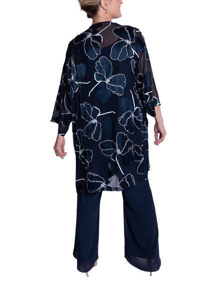 chesca Satin Devoree Kimono Jacket, Navy/White - view 2, Navy/White