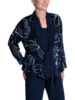 chesca Floral Satin Devoree Jacket, Navy/White, Navy/White