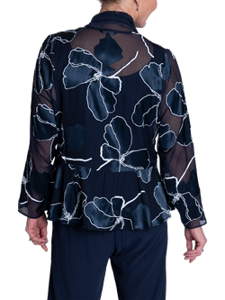 chesca Floral Satin Devoree Jacket, Navy/White - view 2, Navy/White