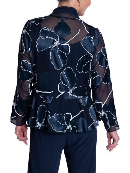chesca Floral Satin Devoree Jacket, Navy/White - view 2, Navy/White