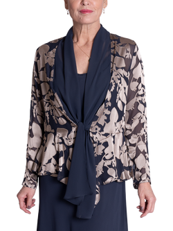 chesca Semi-Sheer Leaf Motif Jacket, Pewter/Gold, Pewter/Gold