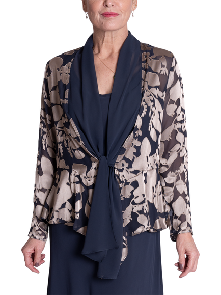 chesca Semi-Sheer Leaf Motif Jacket, Pewter/Gold, Pewter/Gold