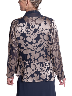 chesca Semi-Sheer Leaf Motif Jacket, Pewter/Gold - view 2, Pewter/Gold