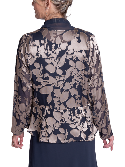 chesca Semi-Sheer Leaf Motif Jacket, Pewter/Gold - view 2, Pewter/Gold